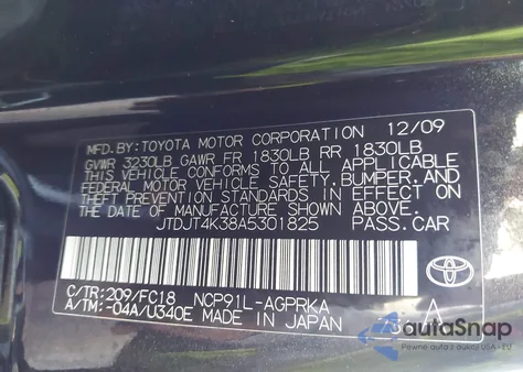 2010 Toyota Yaris z USA, uszkodzony, nr VIN JTDJT4K38A5301825